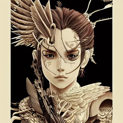 Image similar to anime manga skull portrait young woman skeleton, eagle bird wings intricate, elegant, highly detailed, digital art, ffffound, art by JC Leyendecker and sachin teng