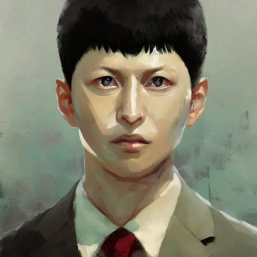 Prompt: portrait of mob psycho, shigeo kageyama painted by greg rutkowski, wlop