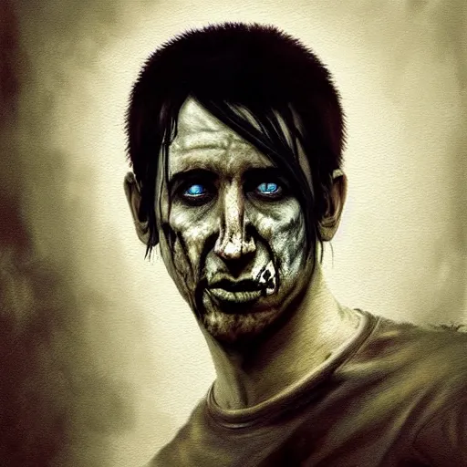 Prompt: color portrait of young and handsome trent reznor as a zombie with shoulder length hair, 7 days to die zombie, gritty background, fine art, award winning, intricate, elegant, sharp focus, cinematic lighting, digital painting, 8 k concept art, art by brom, art by guweiz and z. w. gu, art by michael hussar, 8 k