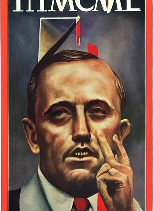 Prompt: Fascist TIme Magazine Cover of 1970, 8K, sharp focus, HD