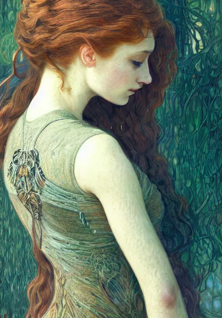 Prompt: sansa, intricate, elegant, highly detailed, digital painting, artstation, concept art, smooth, sharp focus, illustration, pre - raphaelite style, mucha, monet