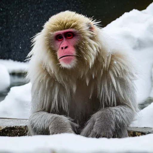 Image similar to An enlightened Japanese Snow Monkey during heavy though in a hot spring