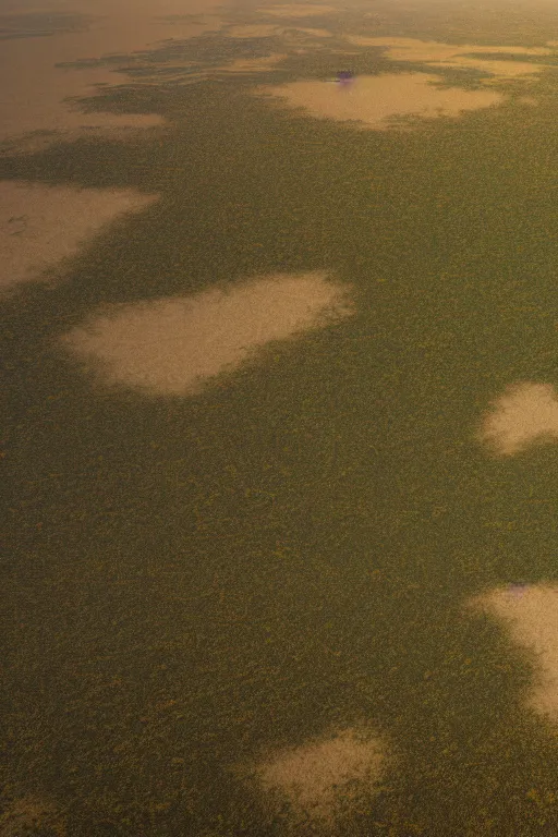 Prompt: cinematic stunning concept art dry river delta aerial view of dense swampland by denis villeneuve and hiroshi yoshida and rothko, full height fluid simulation in houdini, distant mountain range, hyperrealism, moorland, matte painting, prometheus, trending on artstation, 8 k very hight detail, rendered in octane