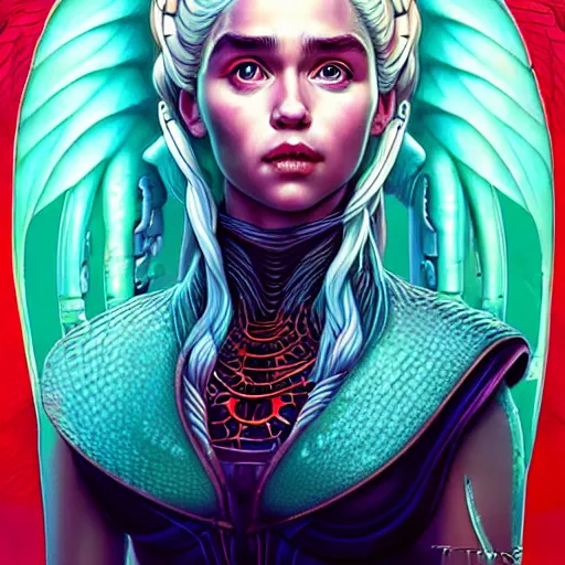 Image similar to Lofi BioPunk portrait daenerys targaryen with three dragons, Pixar style by Tristan Eaton Stanley Artgerm and Tom Bagshaw