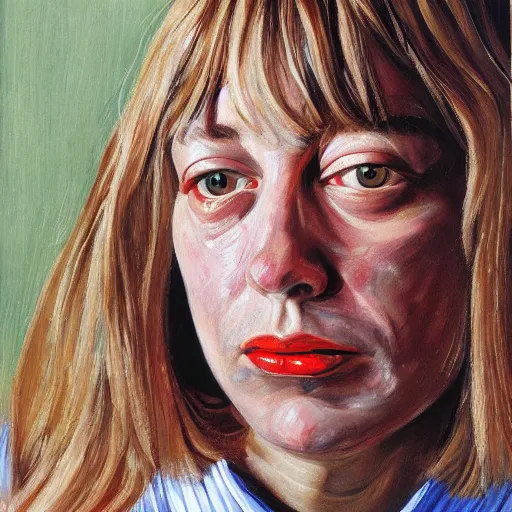 Prompt: high quality high detail painting by lucian freud, hd, portrait of kim gordon, sonic youth