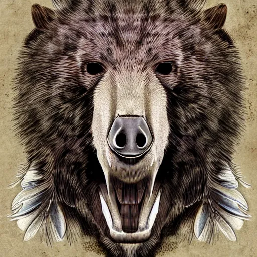 Image similar to an animal half bird half bear, highly detailed, digital art