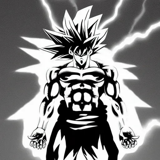 Image similar to Jesus Christ going super saiyan, muscular, lightning in the sky, glowing, Dragonball z, artstation