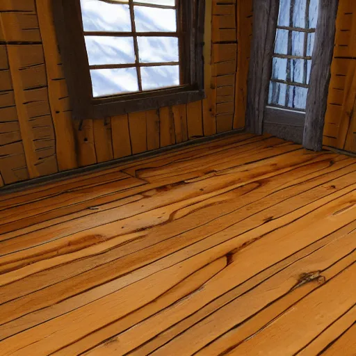 Image similar to 4K old and dusty cabin wood floor with scratches and bumps. Seamless high quality PBR material.