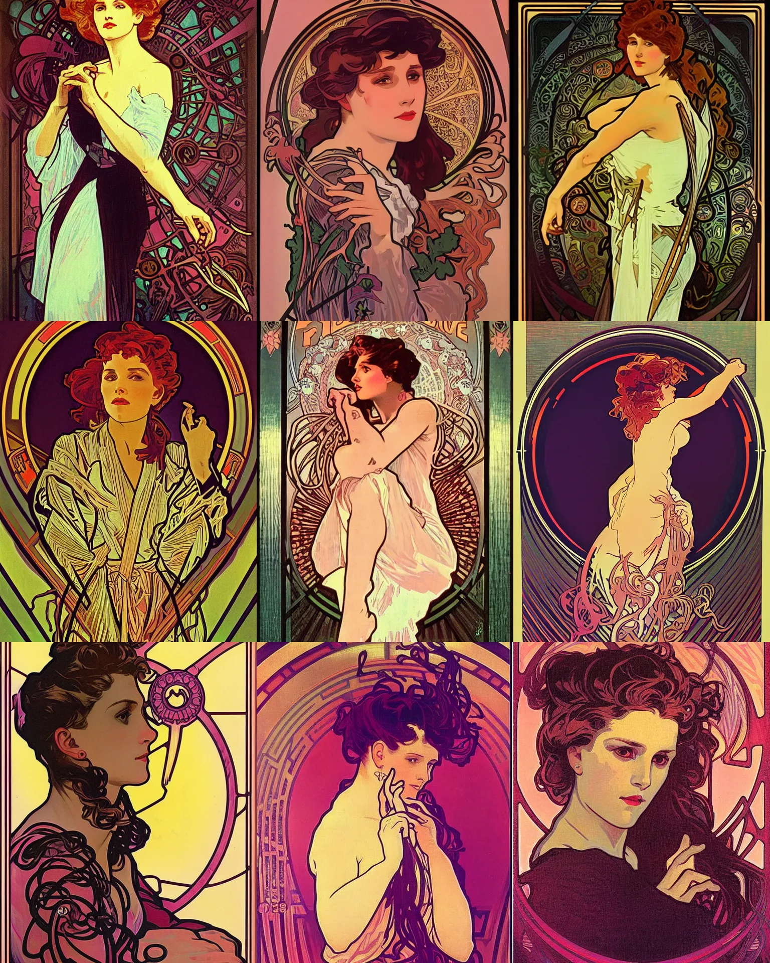 Prompt: A synthwave portrait by Alphonse Mucha
