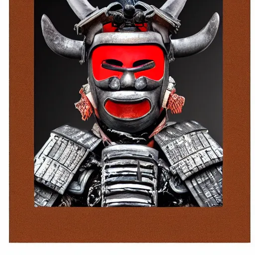 Prompt: highly detailed portrait of samurai warrior with oni demon mask armour
