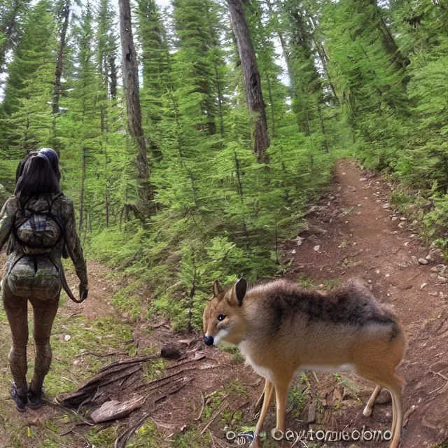 Prompt: shikishi girl in realistic trail cam footage