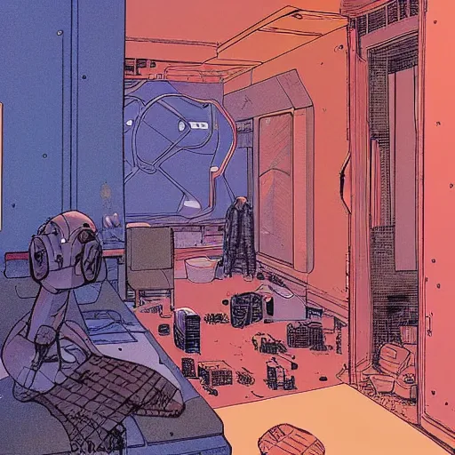 Prompt: a house is not a home, sci - fi by moebius