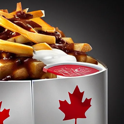Prompt: a poutine with full of canadian cash inside