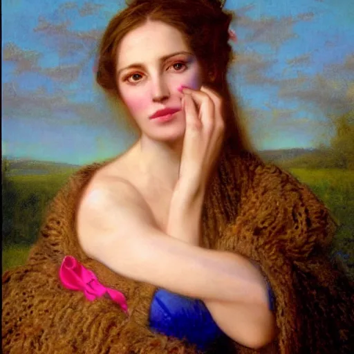 Image similar to portrait of a woman dressed in blue and pink, by howard david johnson.