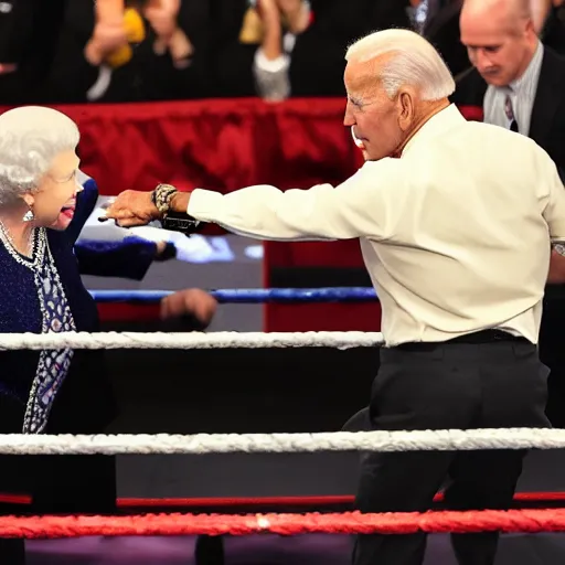 Prompt: queen isabel and joe biden fighting in the ring