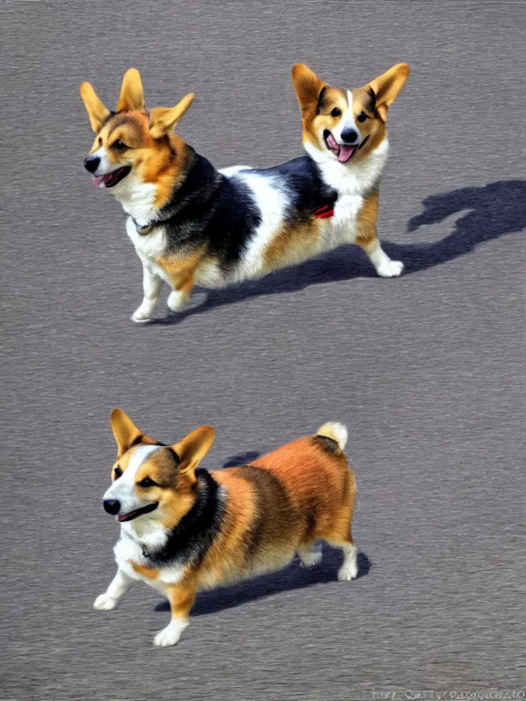 Prompt: happy corgie on the city street detalized morning impressionism style