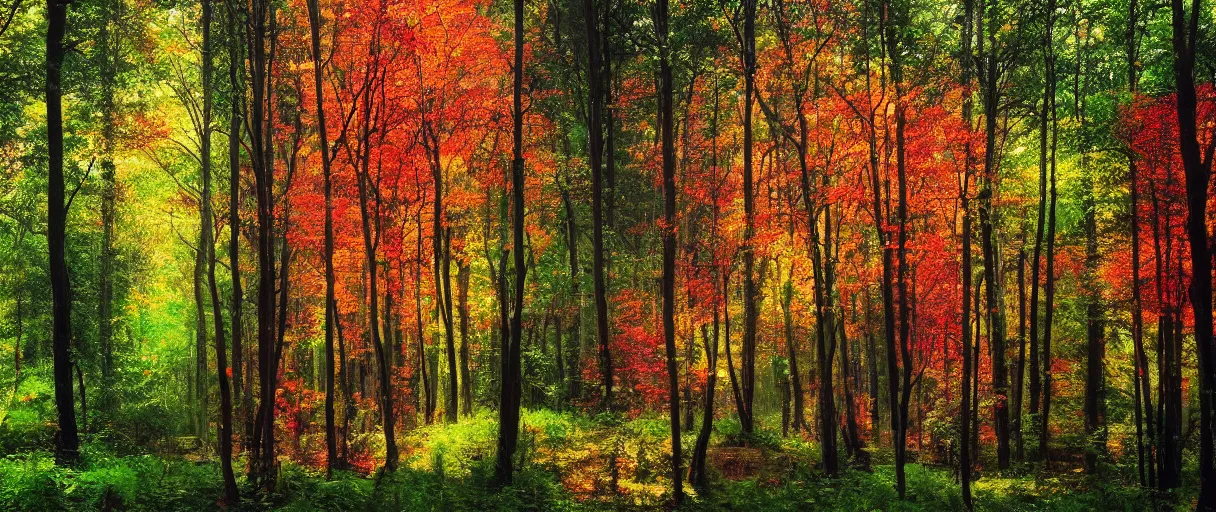 Image similar to a forest that shows the four seasons