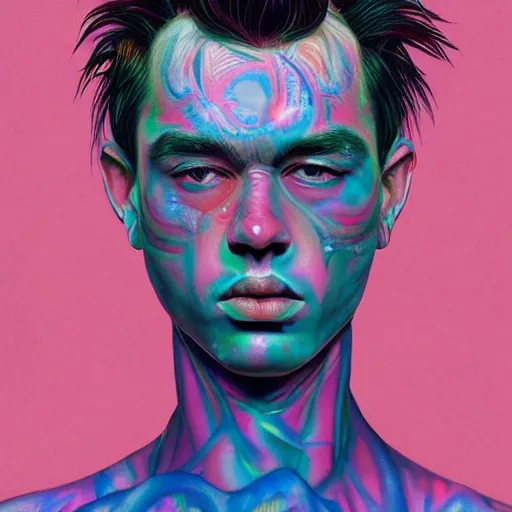 Image similar to ! dream an extremely psychedelic portrait of yungblud, surreal, lsd, face, detailed, intricate, elegant, lithe, highly detailed, digital painting, artstation, concept art, smooth, sharp focus, illustration,