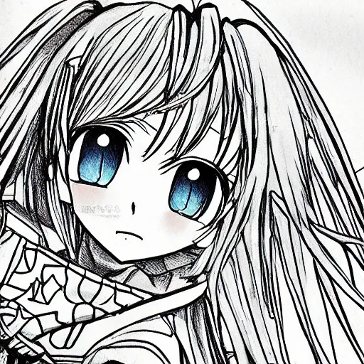 Image similar to Anime Girl. High-Angle shot. 2d Anime Manga drawing. Sharp colors, detailed.
