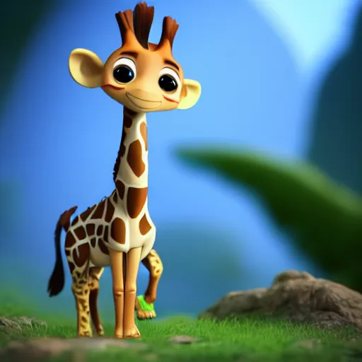 Image similar to giraffe as nendoroid walking in a jungle in the croods movie style, anime, disney, pixar, 8 k, hd, dof, kodak film, volumetric lighting, subsurface scattering, photorealistic, octane render, details