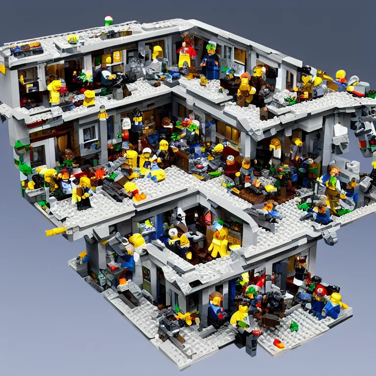 Image similar to fbi raid osama bin laden's final hideout in abbottabad, pakistan lego set product marketing, photorealistic, studio lighting, highly detailed