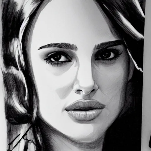 Image similar to beautiful young natalie portman with artist sketch closeup