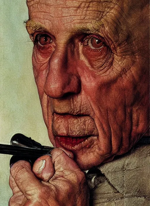 Image similar to high quality high detail painting by norman rockwell, hd, close up portrait, death, muted pastel colors, photorealistic lighting