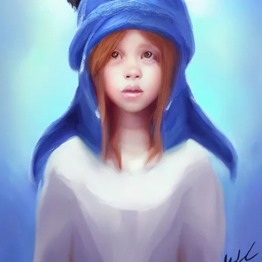 Image similar to a cute penguin with a huge blue beanie, award winning digital art, by Mandy Jurgens, artstation, pretty, beatiful, cute, portrait, character, by Rachel Walpole
