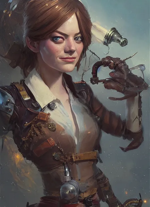 Image similar to highly detailed portrait fantastic steampunk emma stone stephen bliss unreal engine fantasy art by greg rutkowski loish rhads ferdinand