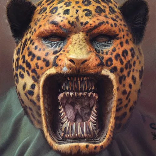 Image similar to Strong wrestler wearing a jaguar mask, closeup character portrait art by Donato Giancola, Craig Mullins, digital art, trending on artstation