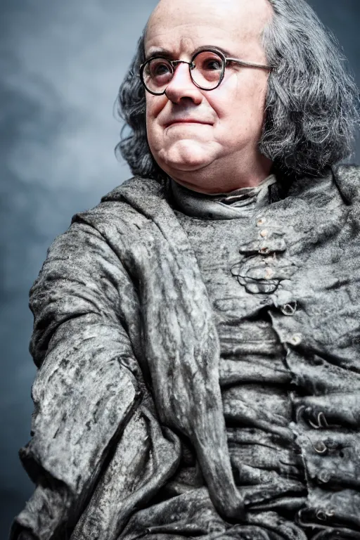 Image similar to benjamin franklin in game of thrones. dslr, 5 0 mm, f / 2. 8, studio lighting