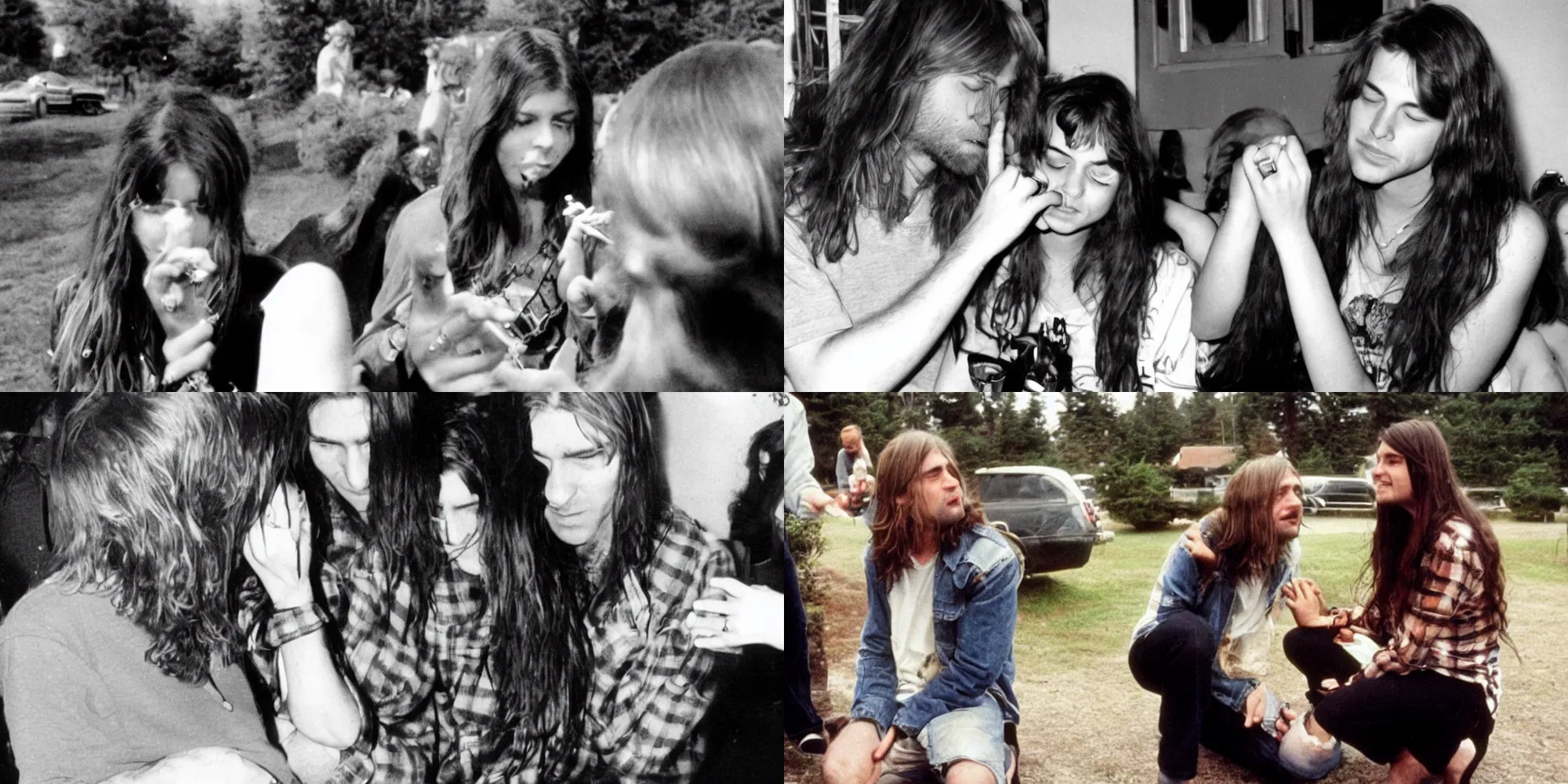 Prompt: kurt cobain proposing to a young woman with long dark hair