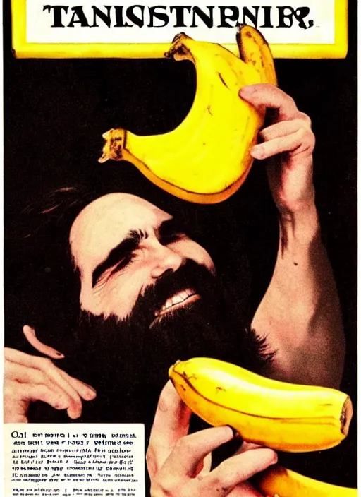 Prompt: vintage toothpaste advertisement depicting charles manson slipping on a banana peel