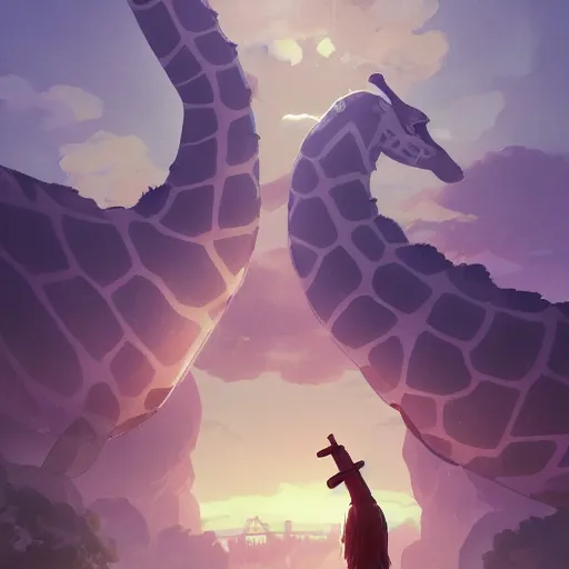 Image similar to a strong giraffe at the gym, illustration concept art anime key visual trending pixiv fanbox by wlop and greg rutkowski and makoto shinkai and studio ghibli and kyoto animation symmetrical facial features