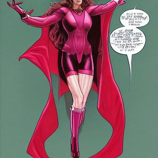 Image similar to Brooke Shields as Scarlet Witch by the artist Jenny Frison.