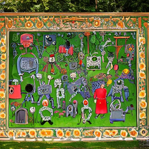 Prompt: the_garden_of_Martly_delights_with_robots_by_El_Bosco