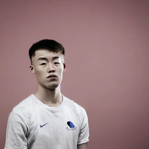 Prompt: a portrait of Jon Havnesköld, a young man living in Luleå, with South Korean lineage, born in 1995 he works as a physical trainer for Luleå Basket and as a production coordinator at a communication agency