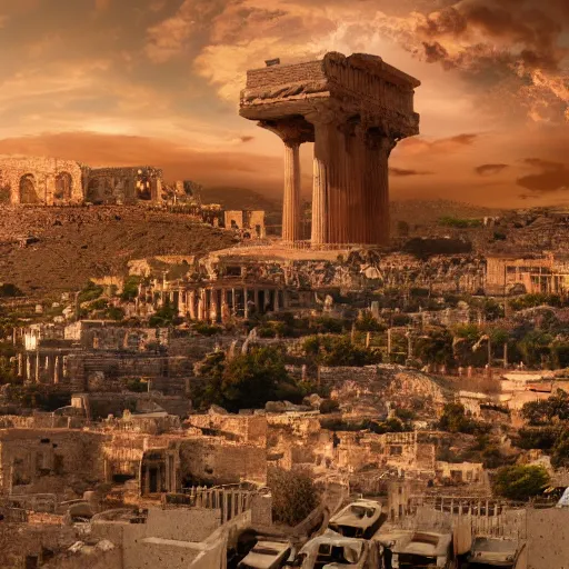 Prompt: Still from movie about an Tiny Donald Trumps invasion Ancient Athens, UFOs, portrait, intricate, 8k highly professionally detailed, HDR, CGsociety