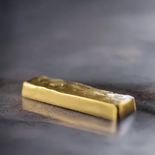 Prompt: a solid gold bar on a cafe table on a sunny day, f / 1. 9 6. 8 1 mm iso 4 0. photography. photorrealism. high definition. high quality. 4 k. 8 k