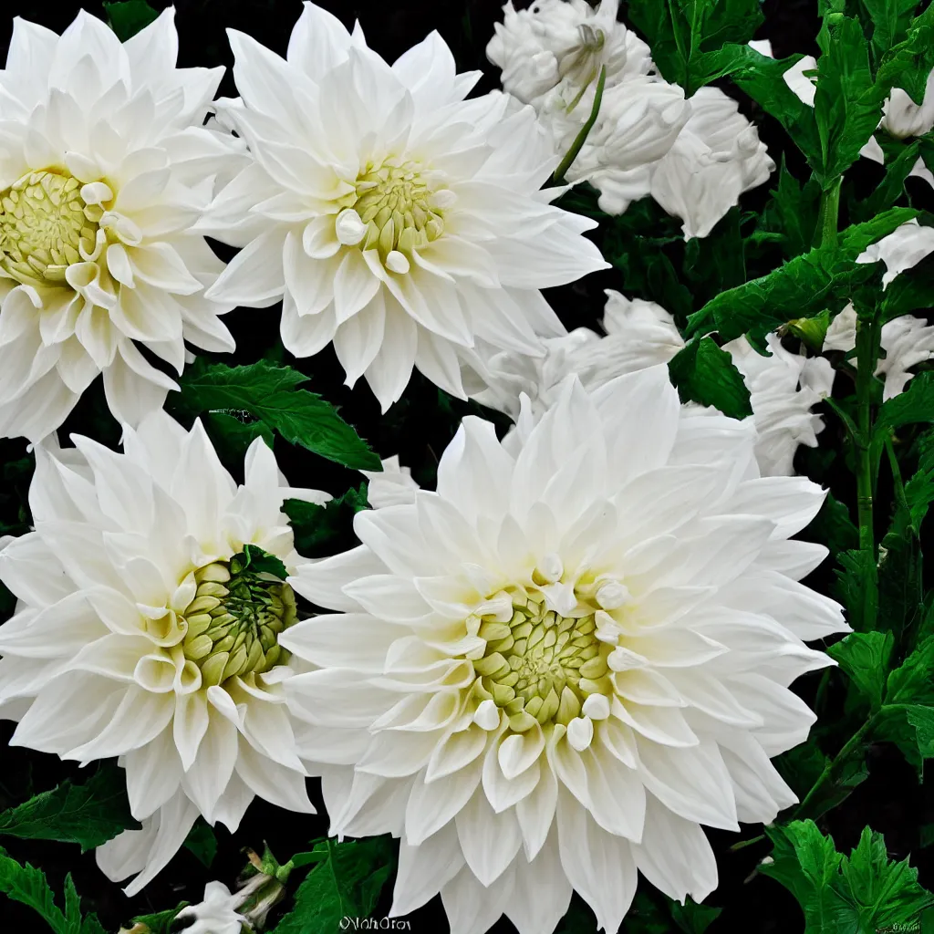 Prompt: beautiful white dahlia flower from top view painterly emotionally evoki