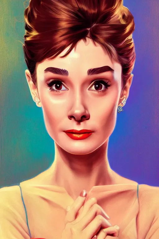 Prompt: portrait of audrey hepburn, 8k, rich vivid colors, cinematic lighting, digital art, illustration, french noveau, alphonse mucha, artstation