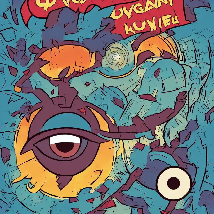 Image similar to giant cartoonish evil eye charm, simplistic comic book cover art inspired by tim doyle and kurzgesagt