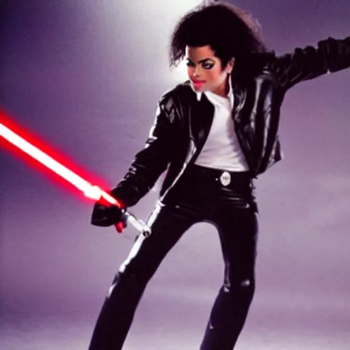 Image similar to Michael Jackson dancing with a lightsaber in Mars