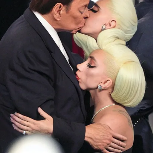 Image similar to berlusconi kissing lady gaga