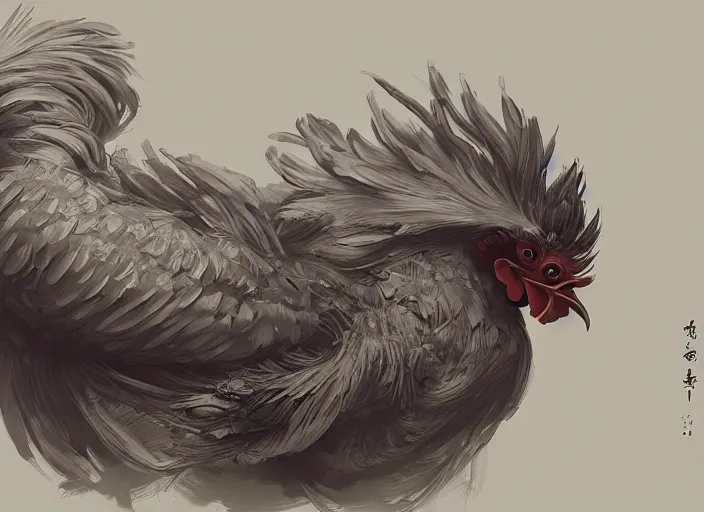 Image similar to detailed concept art of a huge rooster by cheng yi and luolin, artstation, artstationhd