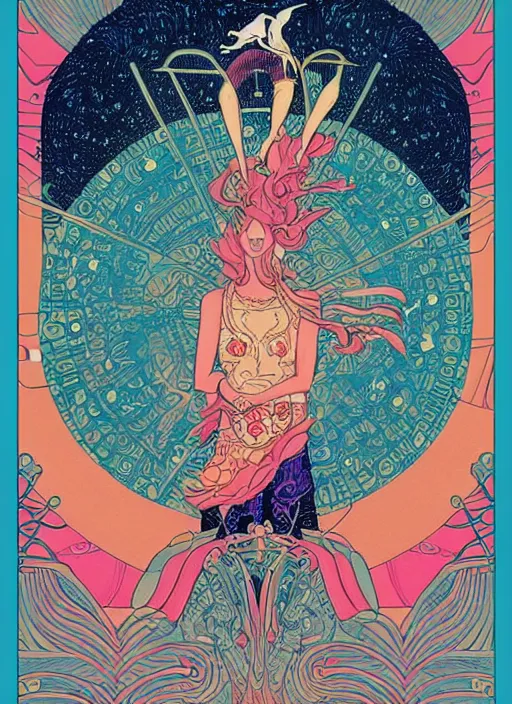 Image similar to beautiful tarot illustration of apollo, in the style of james jean and victo ngai, mystical colors, trending on artstation