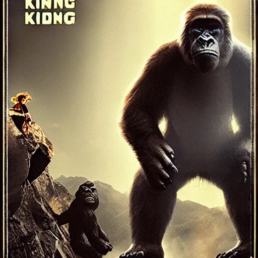 Image similar to poster for king kong movie, dramatic lights, scary