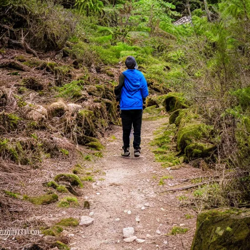 Image similar to photo of scp - 0 9 6, photo shot by tourists, hiking trail, scp - 0 9 6 is a hundred yards away, reduced visibility, overcast, high resolution, shot on nikon d 3 2 0 0