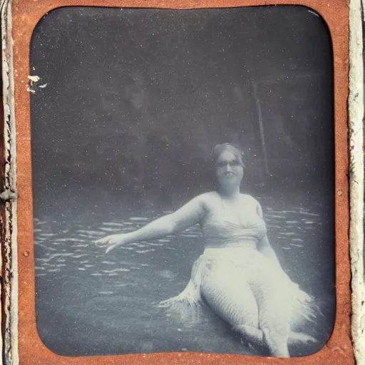 Image similar to underwater tintype photo of swimming mermaid