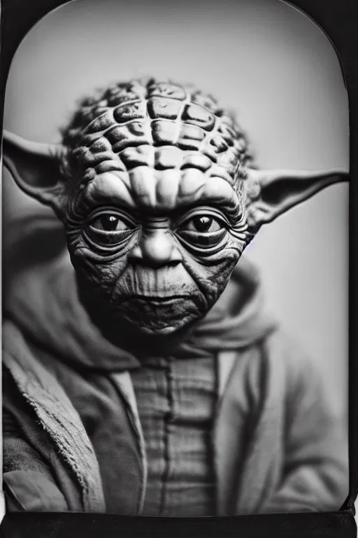 Image similar to a tintype photo portrait of yoda, highly detailed, 5 0 0 px, sharp focus